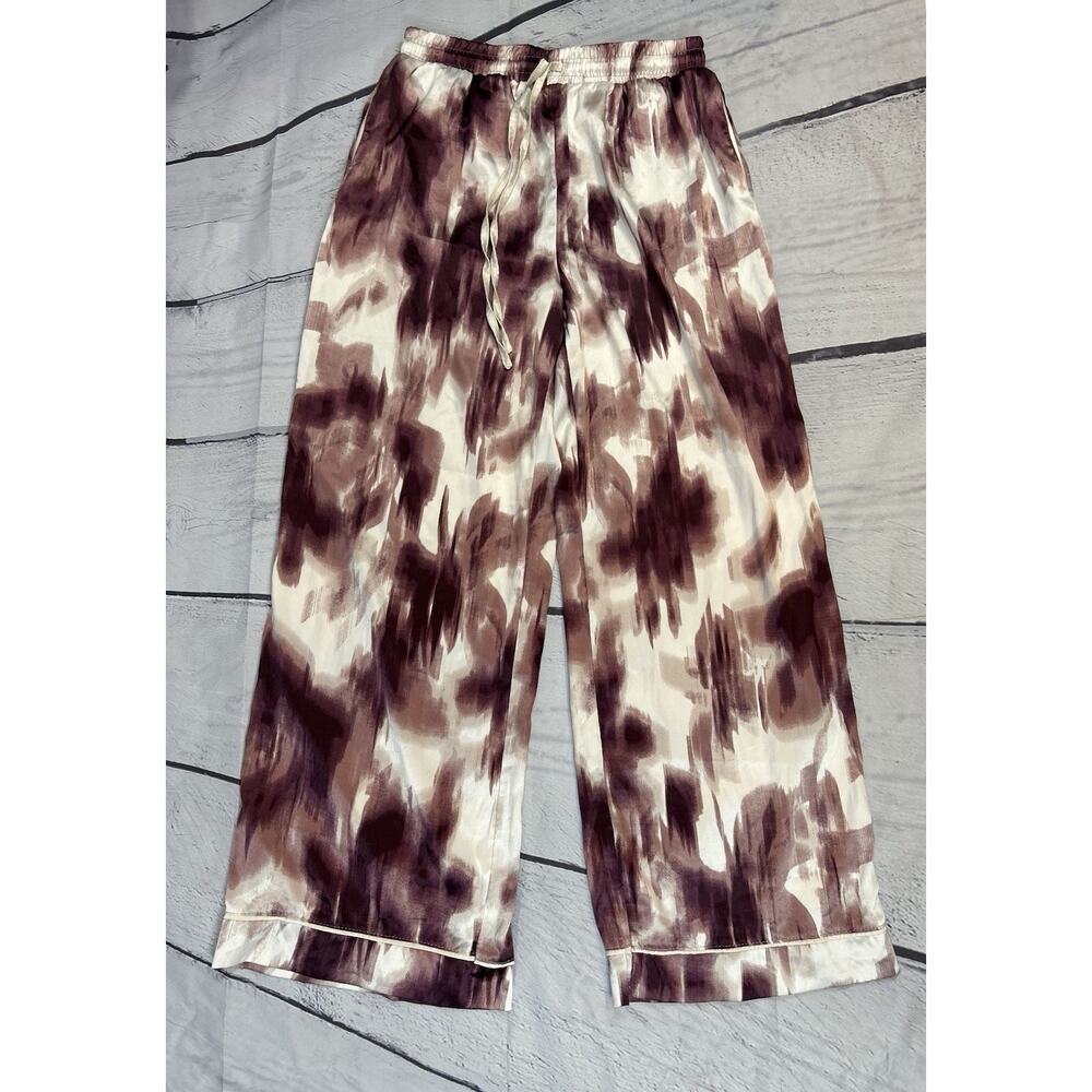 Jason Wu Satin Sleep Wide Leg Pajama Pants Womens S Burgundy Dark Pink Ivory